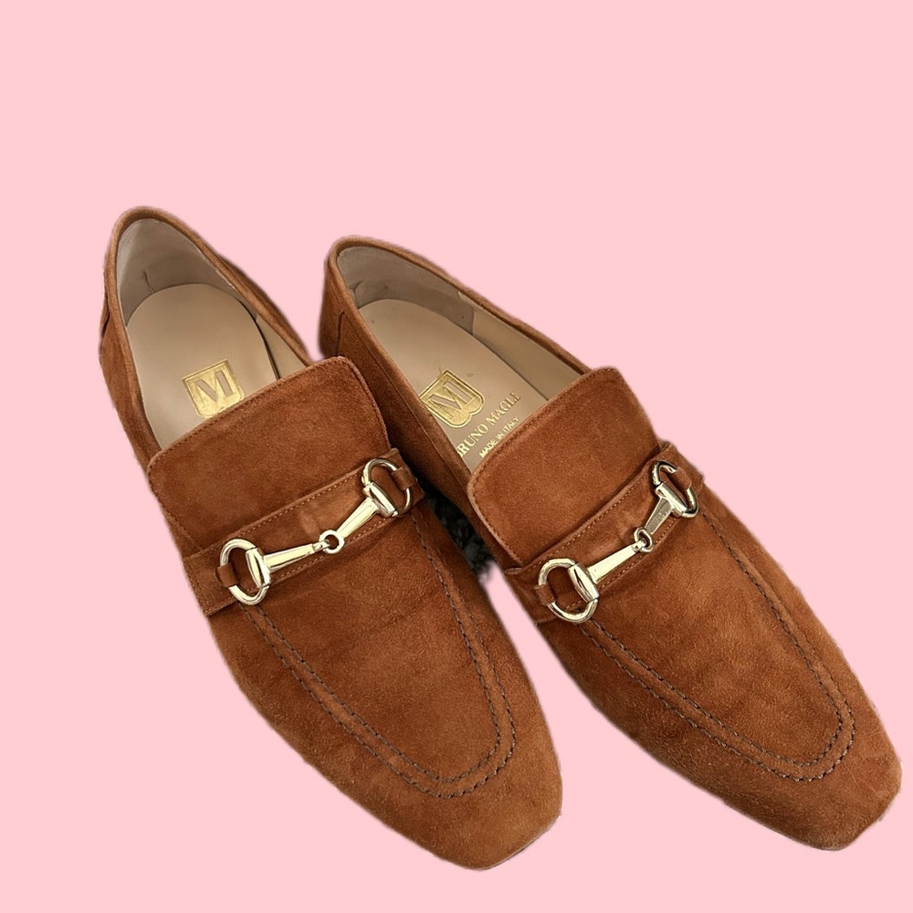 Bruno Magli Women's Brown Suede Loafers with Gold Detail